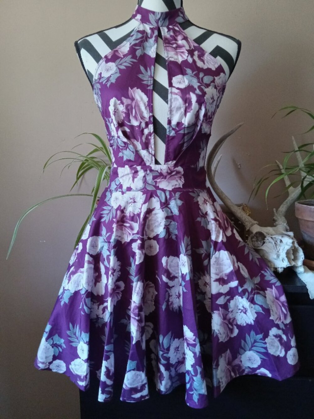 Mulberry Peek-a-Boo Halter Dress